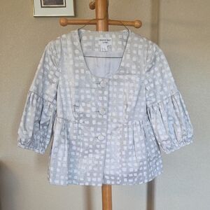 Charkes Gray Cropped Peplum Jacket with Balloon Sleeves, Medium